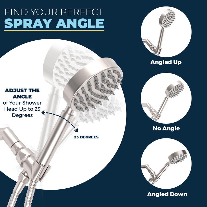 HammerHead Showers حامل رأس الدش اليدوي من هامر هيد شاورز® - معدن صلب - نيكل مصقول - حامل عصا دش قابل للتعديل مع خطاف حائط عالمي وكرة محورية نحاسية - حامل رأس دش يدوي - Image 3